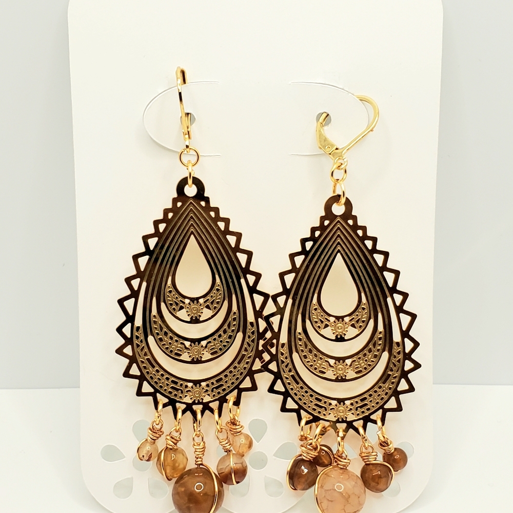 Stainless Steel Teardrop :: Saffron :: Reflective Teardrop :: Dangle Earrings